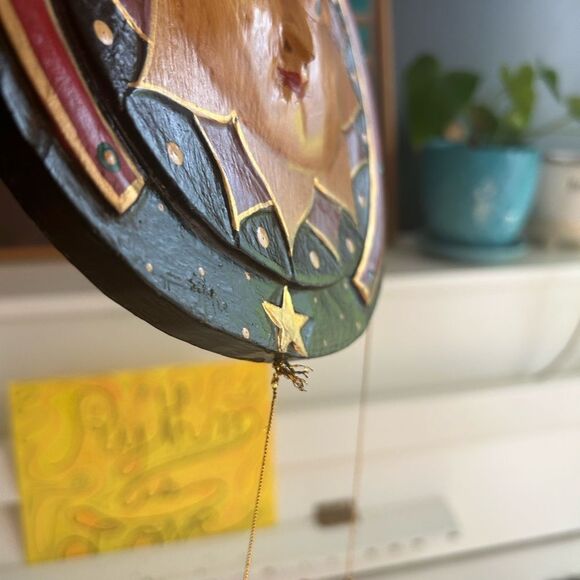 Hand Carved Wooden Star and Moon Ornament Mobile Vintage 90s Indonesia 28.5" - Picture 10 of 16